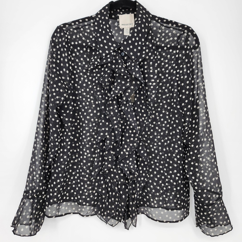 Industry Regency Twee Victorian Top Size S‎ Black Polka Dot Sheer Ruffle NWT